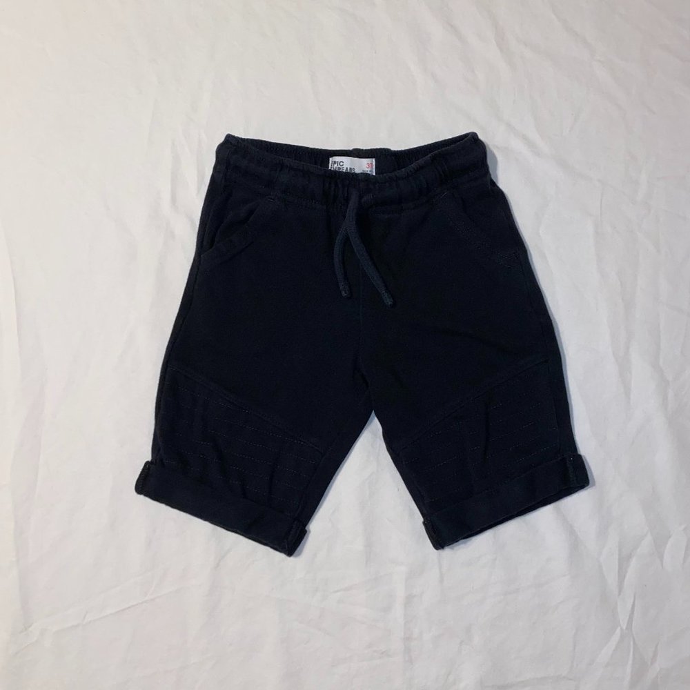 Toddler Boy Black Shorts with Functional Drawstring - 3T